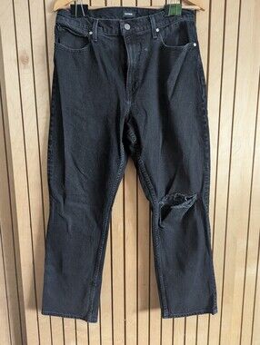 Express Modern straight Black Straight Jeans with Knee Distress 12